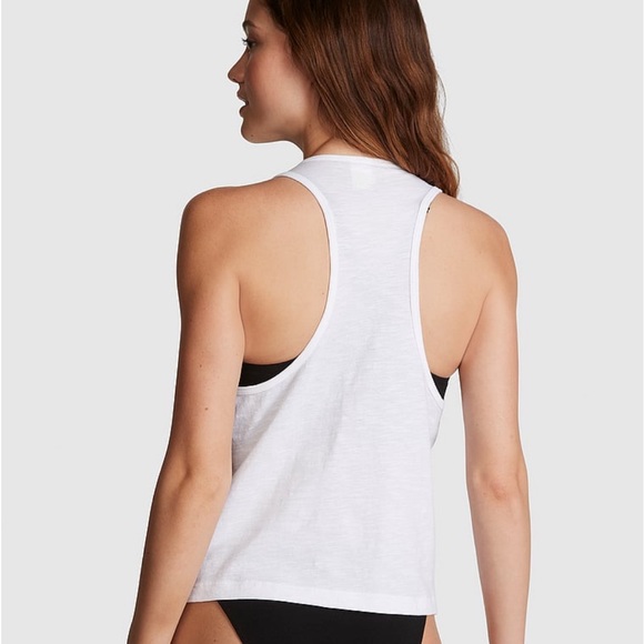 Victoria’s Secret Pink Cropped Cotton Racerback Tank Top-Sz.Small NWT🤍 - Picture 2 of 3